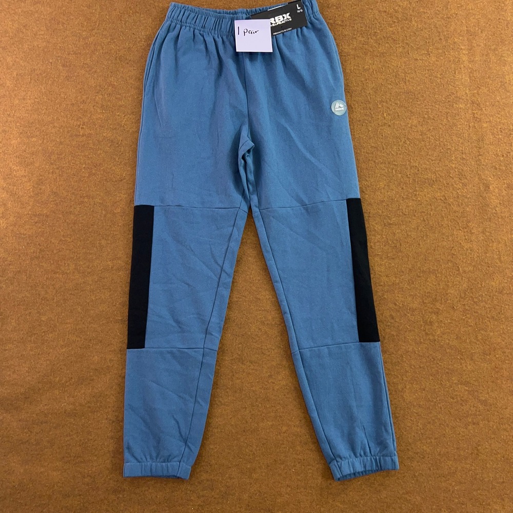 RBX Boys Large 14/16 Blue Black Side Panel Fleece Jogger Pants NWT *Flaw